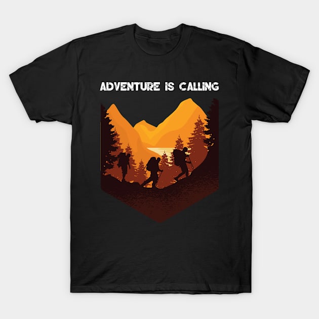 Adventure is calling Hikers on the Mountains design T-Shirt by Bluebird Moon